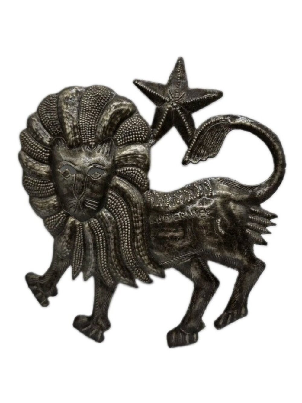 Haitian Artist Lubernier Cut Metal Lion With Star Wall Art Leo Astrology Tropics